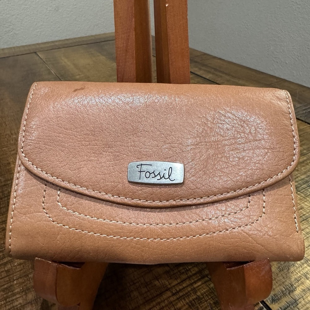 Fossil Hanover Leather Wallet‎ Trifold Brown Cards Coins Money Snap Zipper